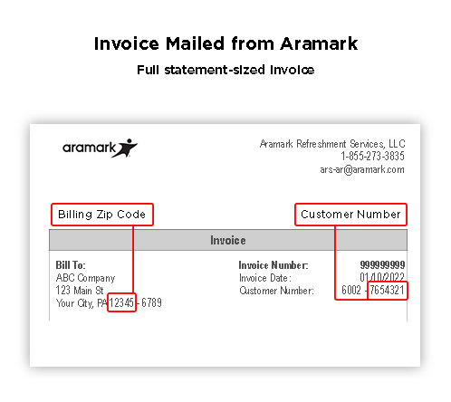 Customer number can be found on your mailed invoice next to the address. Billing zipcode can also be found your mailed invoice in the address